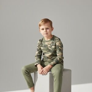 Wonder Nation green brown Camouflage Long Sleeve Tee Small (6-7) cotton blend